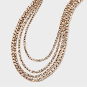 New!Layered Multi Strand Golden Tone Crystal Necklace Women Jewelry Y2K